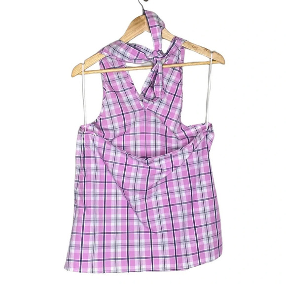 ✨NWT J. Crew Pink Violet Pastel Plaid Tie Neck Halter Top Size Small - Picture 8 of 10